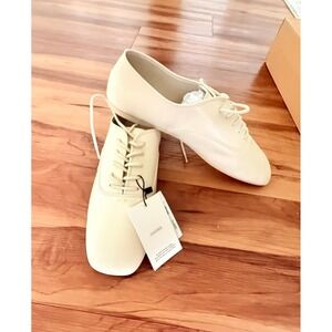 Mango Oxford Shoes Womens 10 Cream New Leather Square Toe NWT
